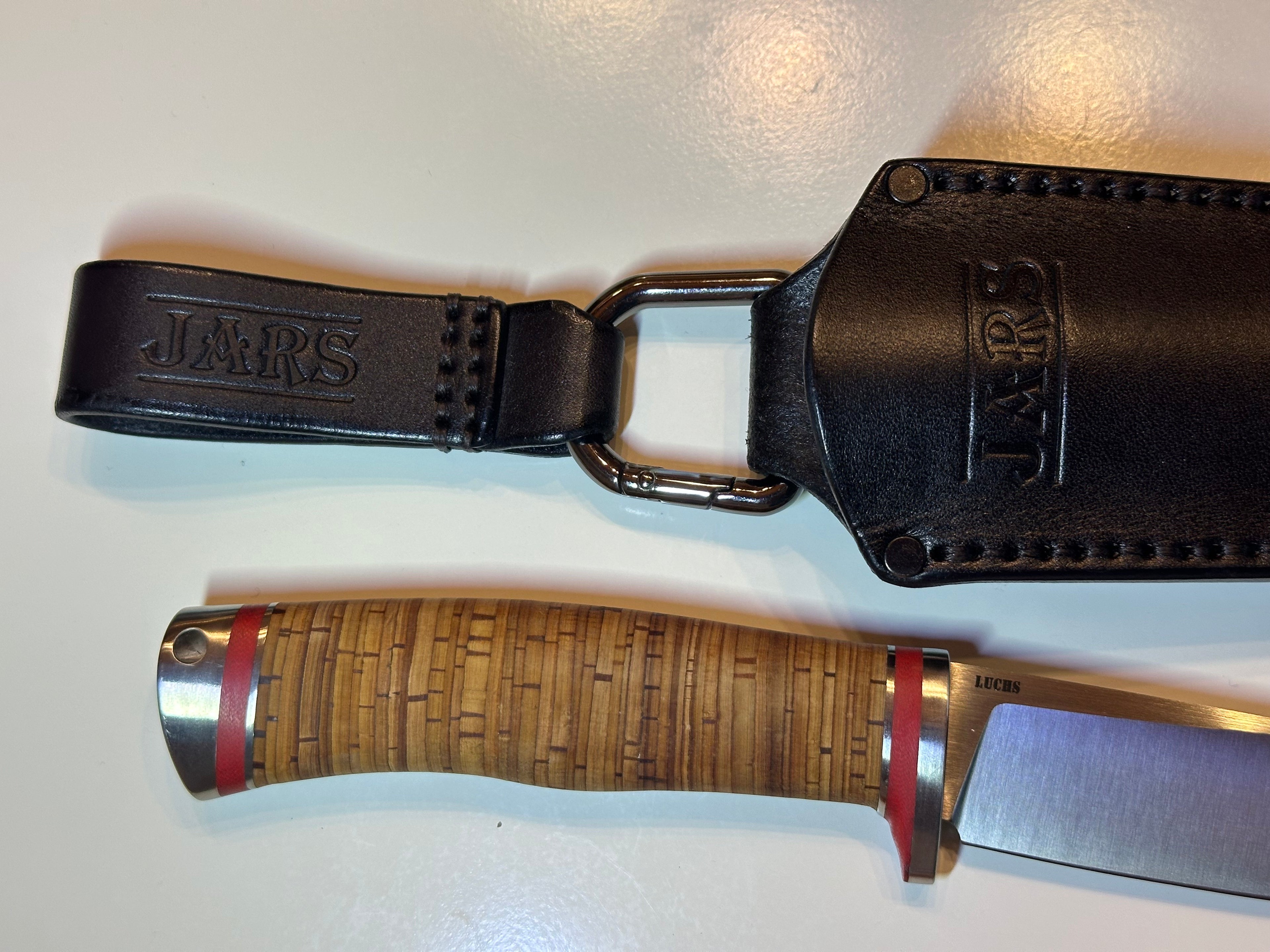 Luchs JARS Messer Birkenrinde / Titan Griff Jagd Outdoor Messer "Red"