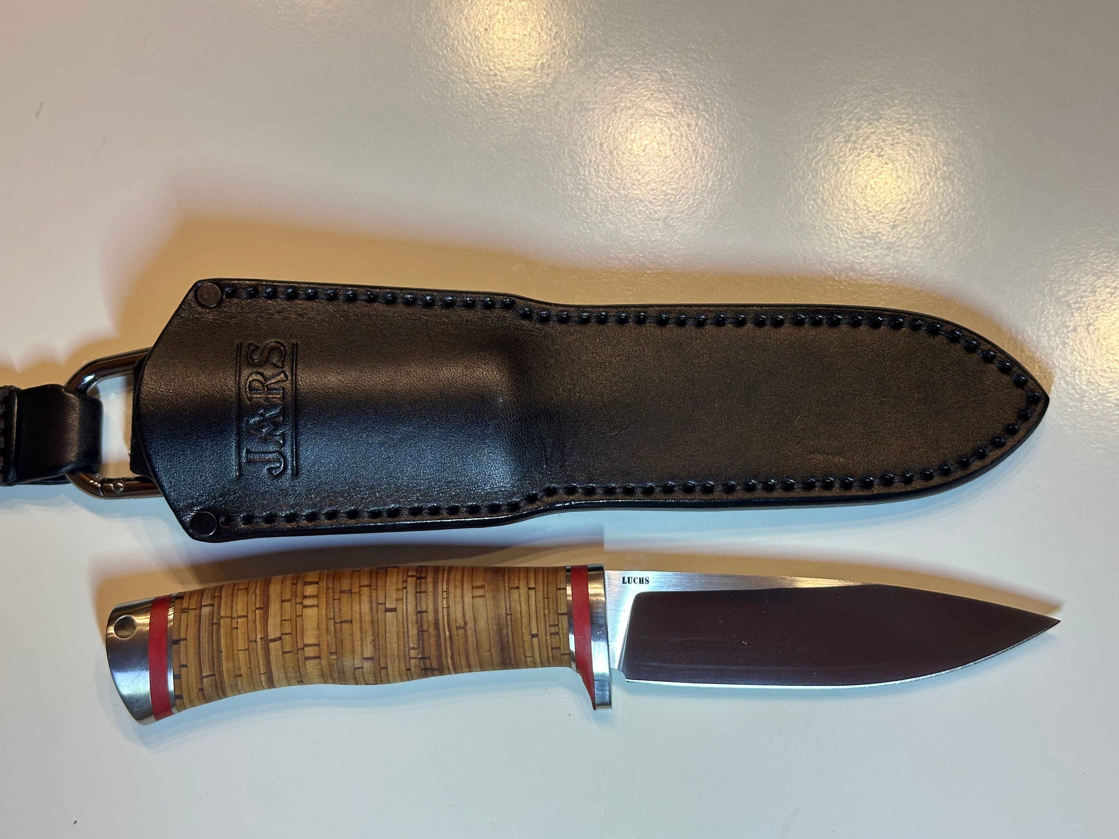 Luchs JARS Messer Birkenrinde / Titan Griff Jagd Outdoor Messer "Red"